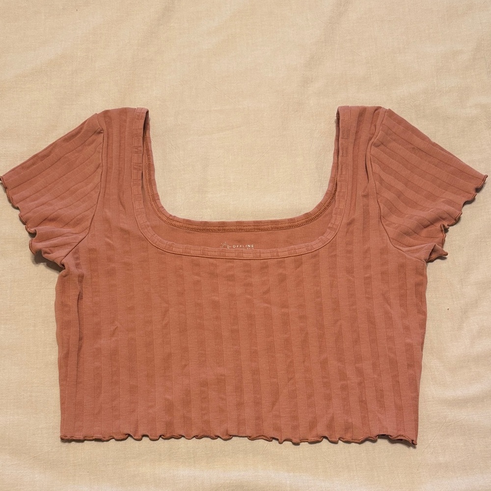 aerie Ribbed Square-Neck Crop Top - Rusty Terracotta